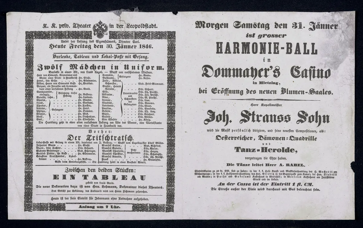 Zwölf Mädchen in Uniform, Der Tritschtratsch, HARMONIE-BALL in Dommayer's Casino in Hietzing, bei Eröffung des neuen Blumensaales