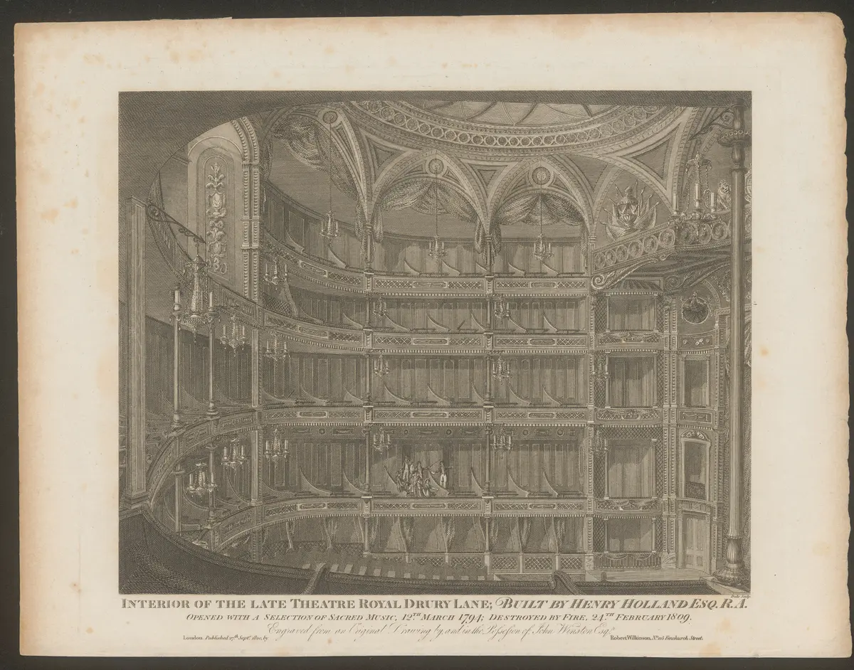 London, Drury Lane, Alternativtitel: London, Theatre Royal, Drury Lane, Titel in Vorlageform: Interior of the late Theatre Royal Drury Lane; Built by Henry Holland Esq. R.A., Titel der Serie: Londina Illustrata