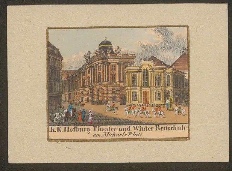 Wien, Altes Burgtheater, Titel in Vorlageform: K.K. Hofburg Theater und Winter Reitschule / am Michaels Platz