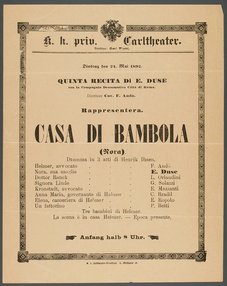 Nora oder Ein Puppenheim, Titel in Vorlageform: Casa die Bambola