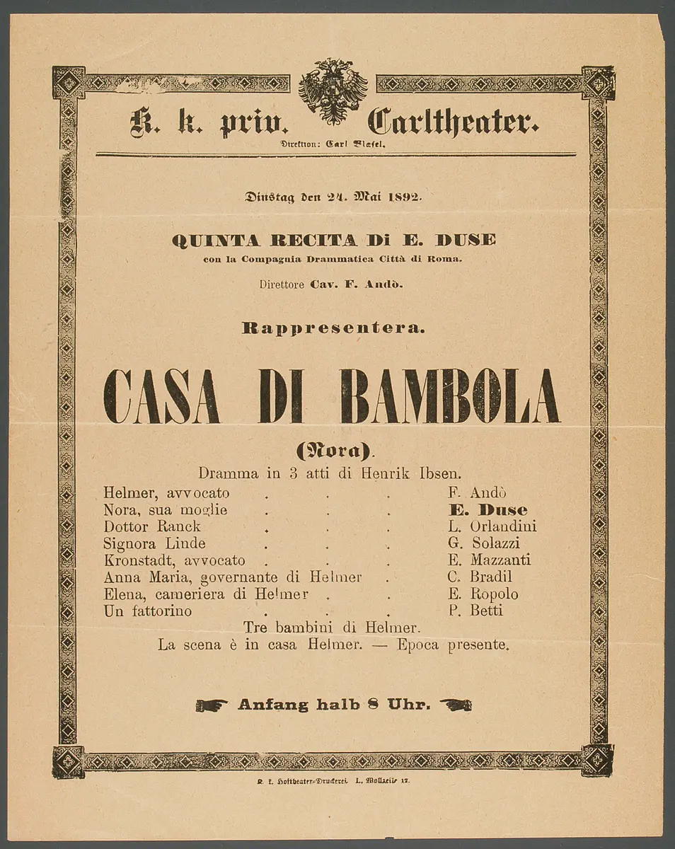 Nora oder Ein Puppenheim, Titel in Vorlageform: Casa die Bambola