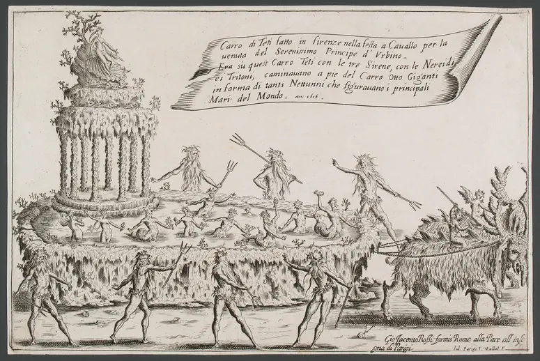 Guerra di bellezza, Titel in Vorlageform: Guerra di bellezza. Festa a cavallo fatta in Firenze per la venuta del Serenissimo Principe d'Urbino. L'Ottobre del 1616.