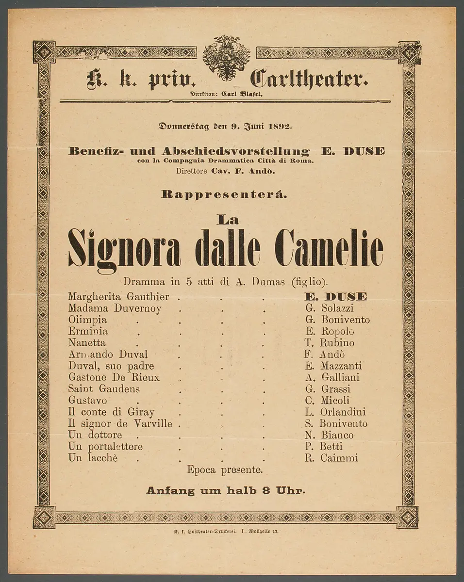Die Kameliendame, Titel in Vorlageform: La Siognora dalle Camelie