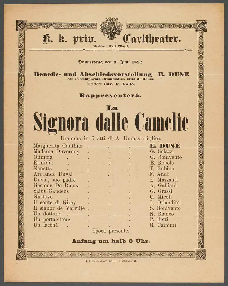 Die Kameliendame, Titel in Vorlageform: La Siognora dalle Camelie