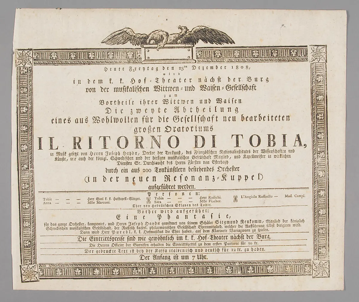 Il ritorno di Tobia, Eine Phantasie für das ganze Orchester