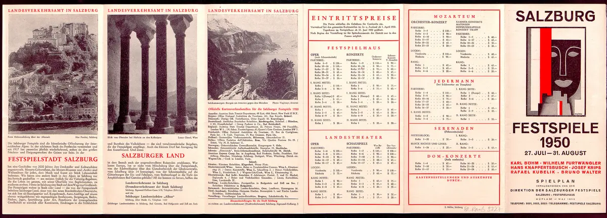 Salzburger Festspiele 1950, Verweis auf Stücktitel: Fidelio, Verweis auf Stücktitel: Romeo und Julia, Verweis auf Stücktitel: Raub der Lukrezia, Verweis auf Stücktitel: Don Giovanni, Verweis auf Stücktitel: Zauberflöte, Verweis auf Stücktitel: Capriccio, Verweis auf Stücktitel: Jedermann, Verweis auf Stücktitel: Der Verschwender, Verweis auf Stücktitel: Was ihr wollt