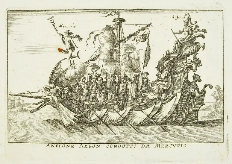 Le Magnifique carousel fait sur le fleuve de l'Arne a Florence pour le marriage de Grande Duc, Inventartitel: Carousel auf dem Arnofluß, Verweis auf Stücktitel: L'Argonautica