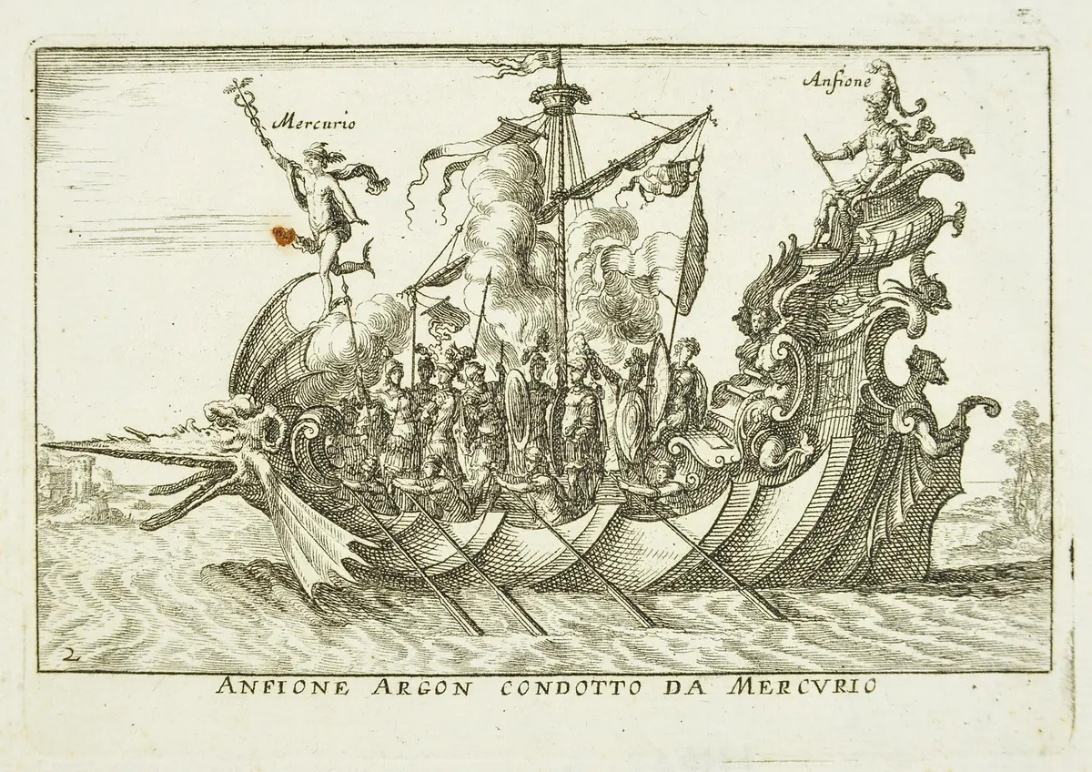 Le Magnifique carousel fait sur le fleuve de l'Arne a Florence pour le marriage de Grande Duc, Inventartitel: Carousel auf dem Arnofluß, Verweis auf Stücktitel: L'Argonautica