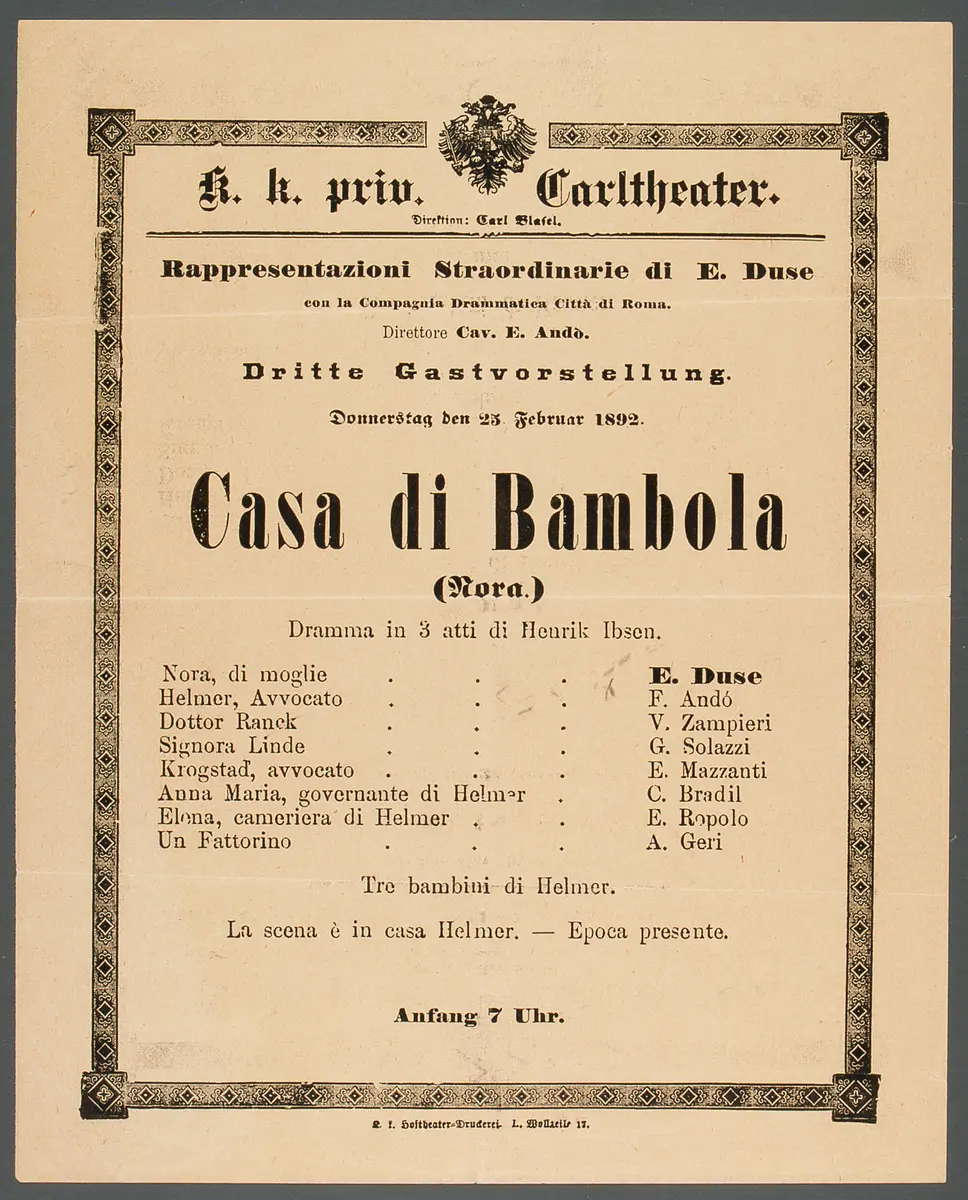 Nora oder Ein Puppenheim, Titel in Vorlageform: Casa di Bambolo (Nora)