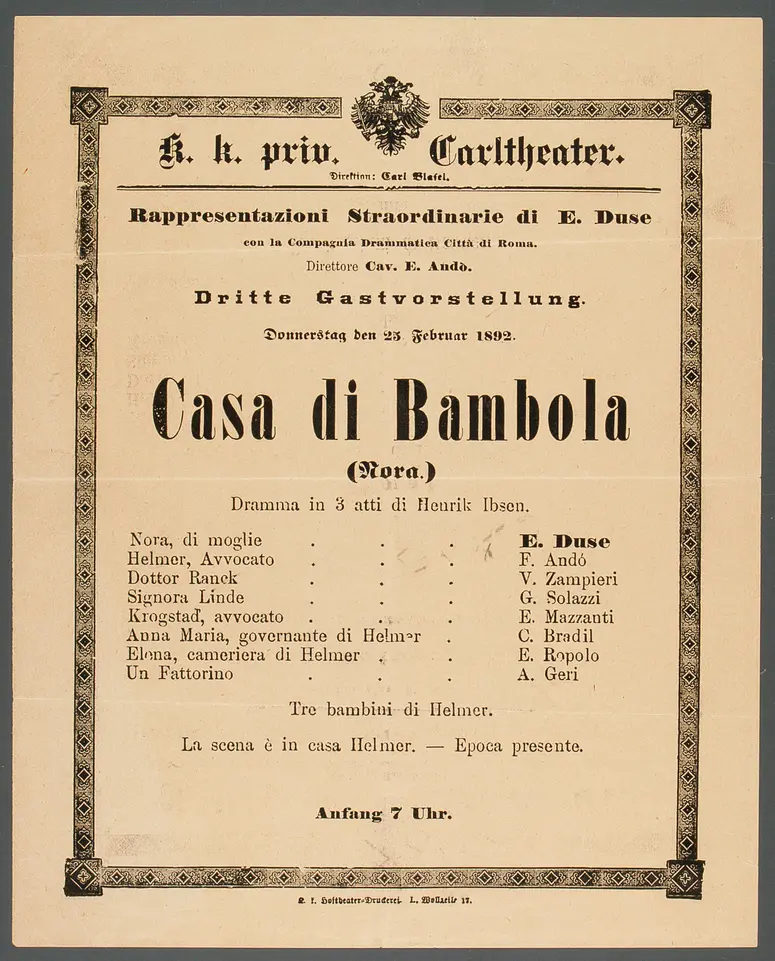 Nora oder Ein Puppenheim, Titel in Vorlageform: Casa di Bambolo (Nora)