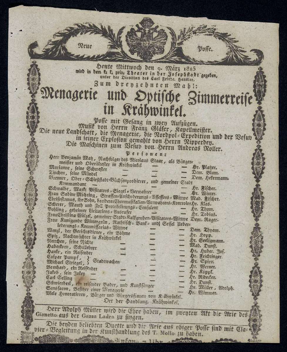 Menagerie und optische Zimmerreise in Krähwinkel