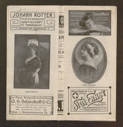 Kabarett Fledermaus, Titel in Vorlageform: Fledermaus 1911-12, Verweis auf Stücktitel: Colombinens Untreue, Verweis auf Stücktitel: Das blonde Abenteuer, Verweis auf Stücktitel: Kokottchens Mission
