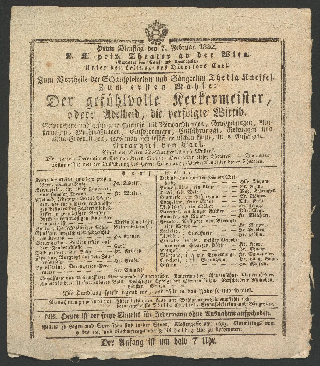 Der gefühlvolle Kerkermeister, oder Adelheid, die verfolgte Wittib