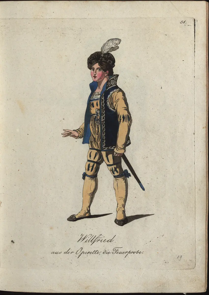 Die Feuerprobe, Titel der Serie: Auswahl schöner Costumes für Theater- und Ball-Anzüge