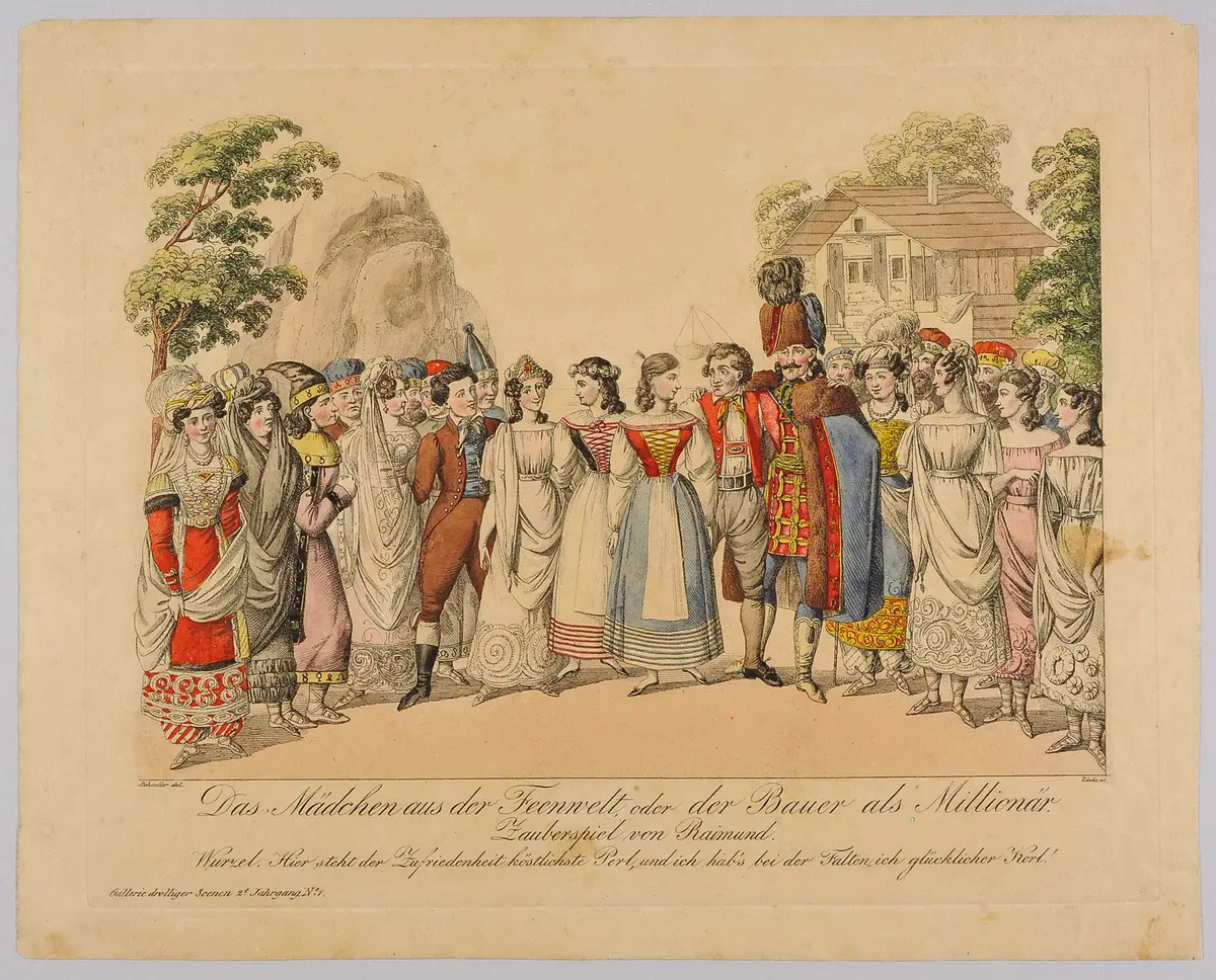 Das Mädchen aus der Feenwelt, oder der Bauer als Millionär, Titel der Serie: Gallerie drolliger Scenen, Name der Zeitschrift: Wiener Theaterzeitung