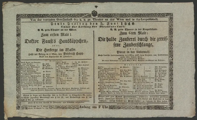 Doktor Faust's Hauskäppchen, oder Die Herberge im Walde, Die halbe Zauberei durch die zerrissene Zauberschlange, oder Pierot in der Unterwelt., Alternativtitel: Die halbe Zauberei durch die zerrissene Zauberschlange, oder Pierot in der Unterrwelt.