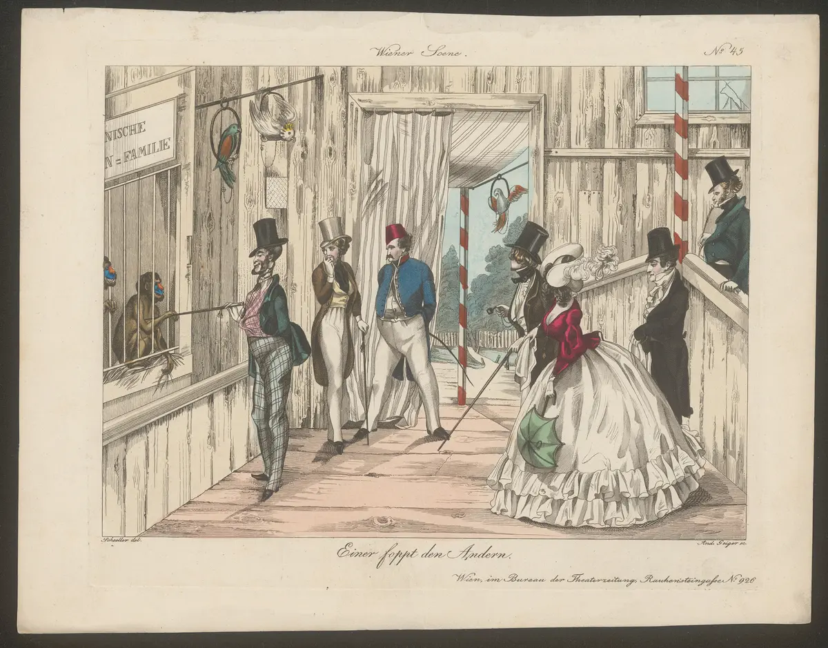 Einer foppt den Andern., Titel der Serie: Wiener Scene, Name der Zeitschrift: Wiener Theaterzeitung
