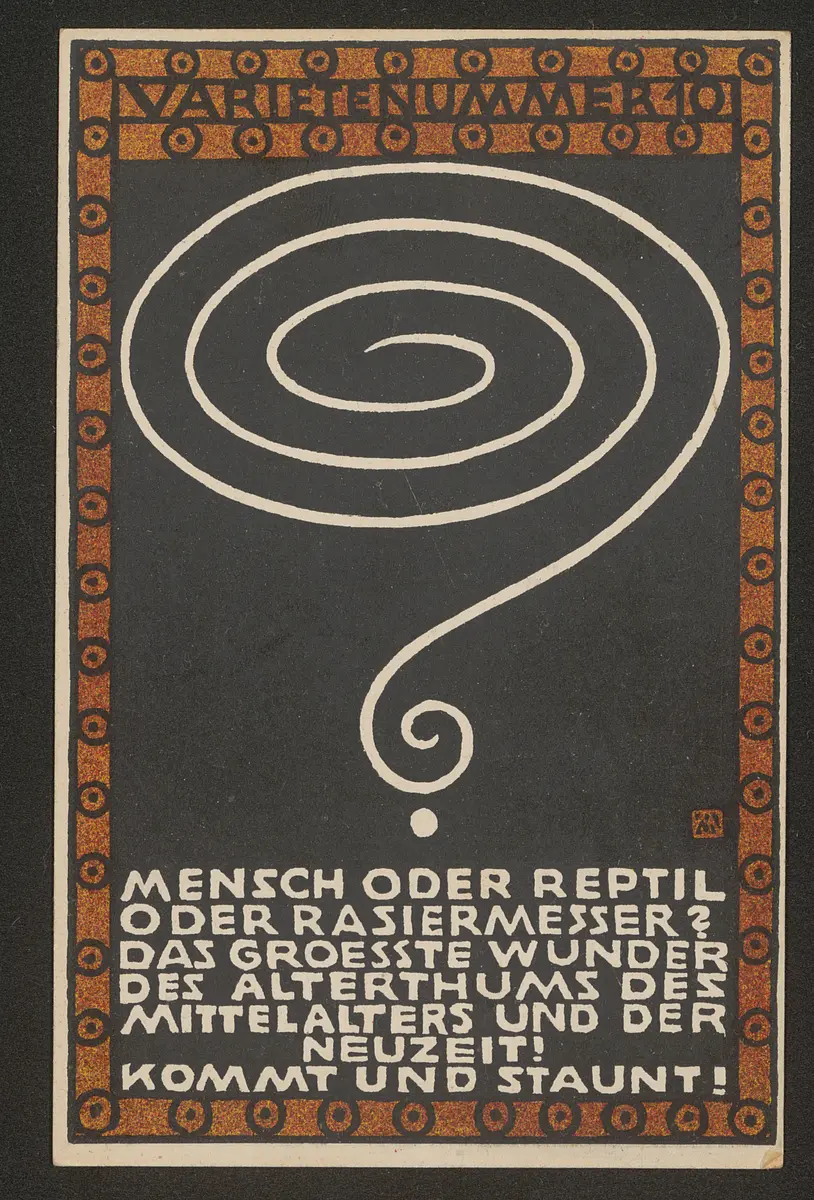 Varietenummer 10, Weiterer Titel: Mensch oder Reptil oder Rasiermesser? Das groesste Wunder des Alterthums des Mittelalters und der Neuzeit! Kommt und staunt!