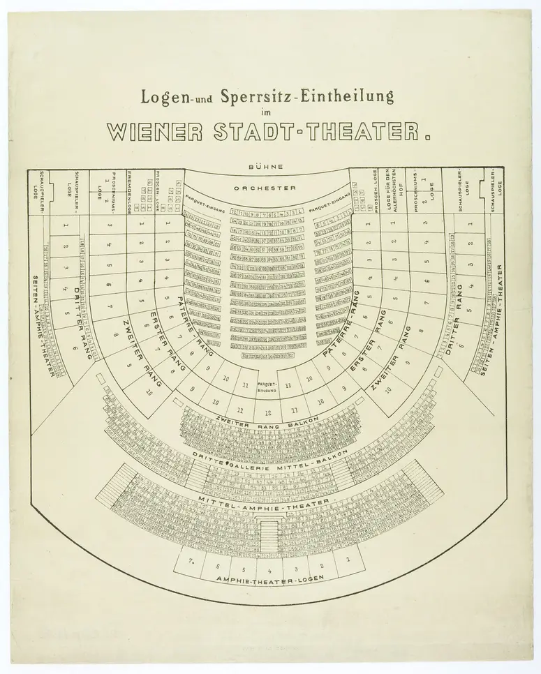 Wien, Stadttheater [I., Seilerstätte 9], Alternativtitel: Wien, Ronacher, Titel in Vorlageform: Logen- und Sperrsitz-Eintheilung im Wiener Stadt-Theater