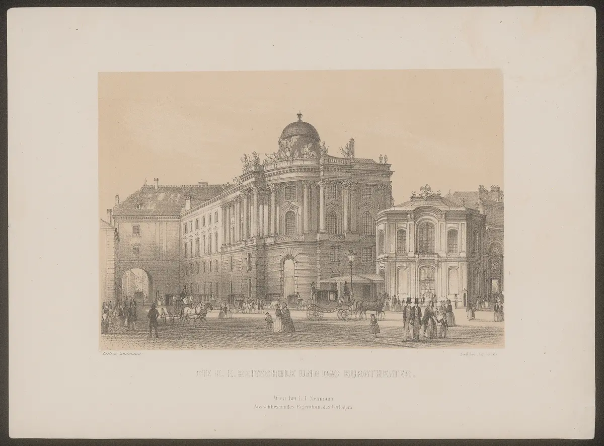 Wien, Altes Burgtheater, Titel in Vorlageform: Die k.k. Reitschule und das Burgtheater