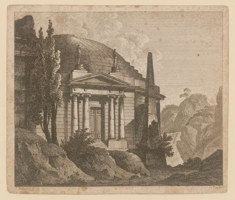 Medea, Titel der Serie: Theaterdecorationen nach den Original Skitzen des k.k. Hof Theater Mahlers Anton de Pian, gestochen und verlegt von Norbert Bittner.