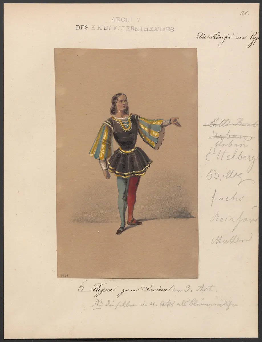 Die Königin von Cypern, Originaltitel: La reine de Chypre, Titel der Serie: Figurinen des k.k. Hofoperntheaters