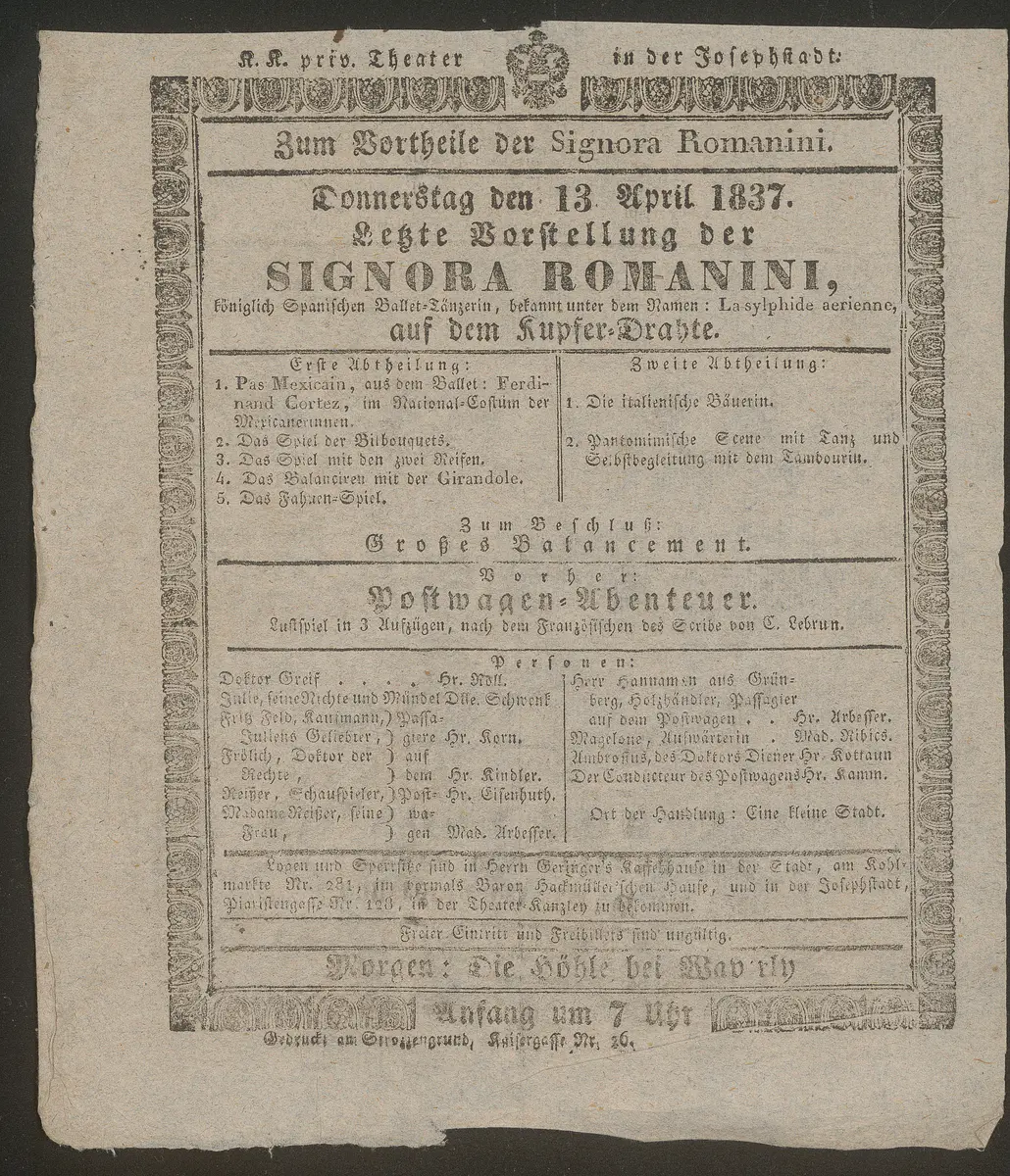Letzte Vorstellung der Signora Romanini auf dem Kupferdrahte, Postwagen-Abenteuer