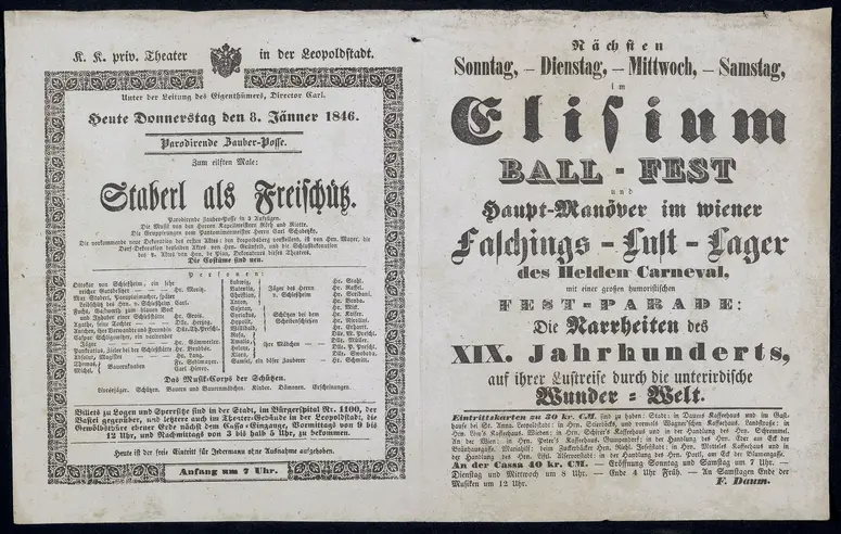 Staberl als Freischütz, Elisium / BALL-FEST und Haupt-Manöver im wiener Faschings-Lust-Lager des Helden Carneval, [...]