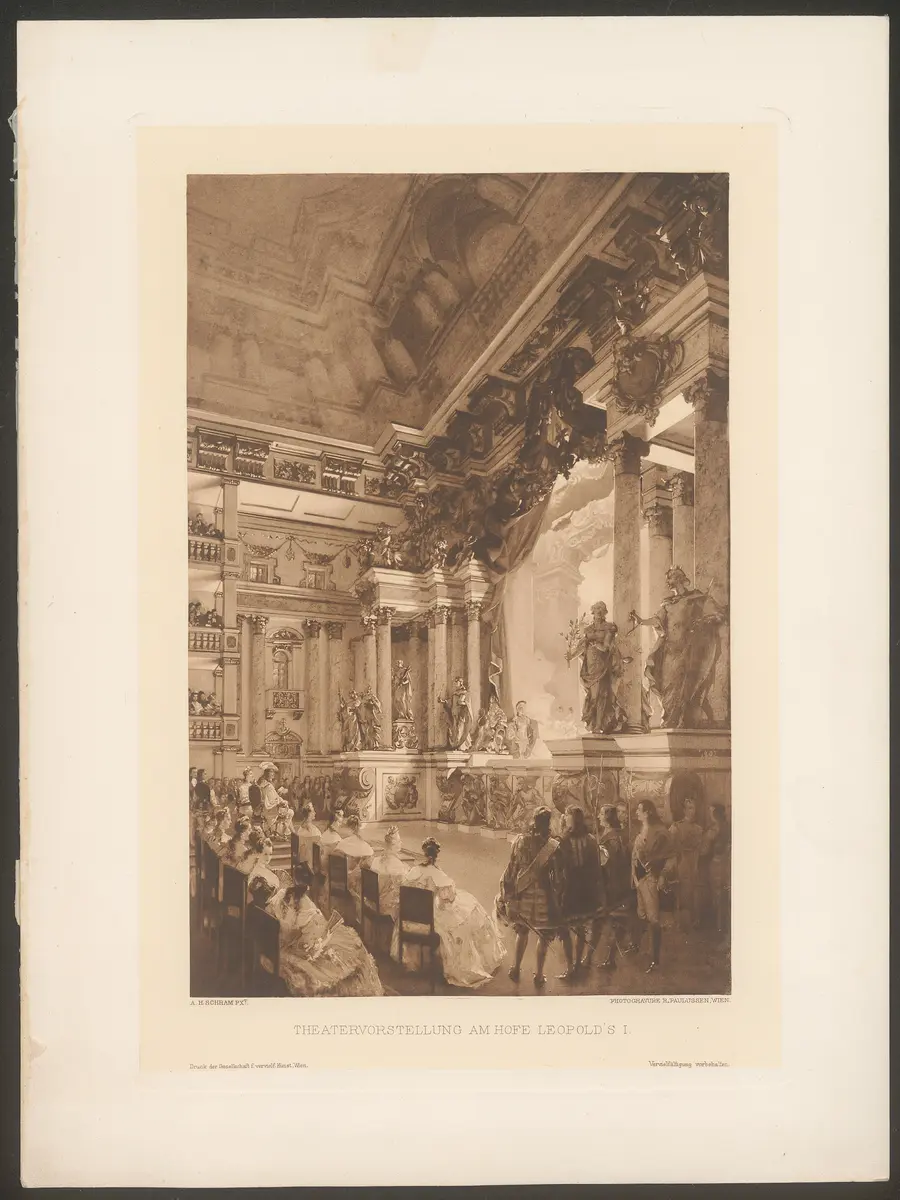 Wien, Theater auf der Cortina, Alternativtitel: Wien, Theater auf der Kurtine, Alternativtitel: Wien, Hoftheater von Burnacini, Titel in Vorlageform: Theatervorstellung am Hofe Leopold's I.