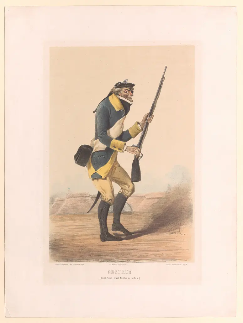 Johann Nepomuk Nestroy, Verweis auf Stücktitel: Zwölf Mädchen in Uniform