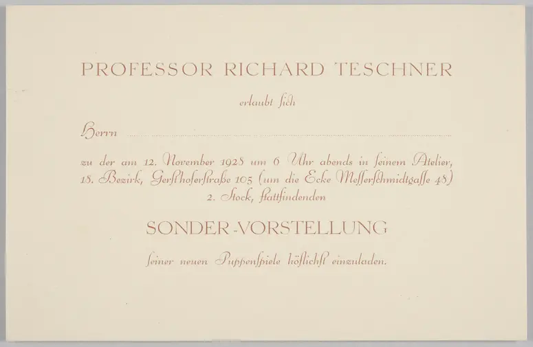 Richard Teschners Figurentheater, Titel in Vorlageform: Sonder-Vorstellung, Verweis auf Stücktitel: Künstlerlegende, Verweis auf Stücktitel: Der Drachentöter