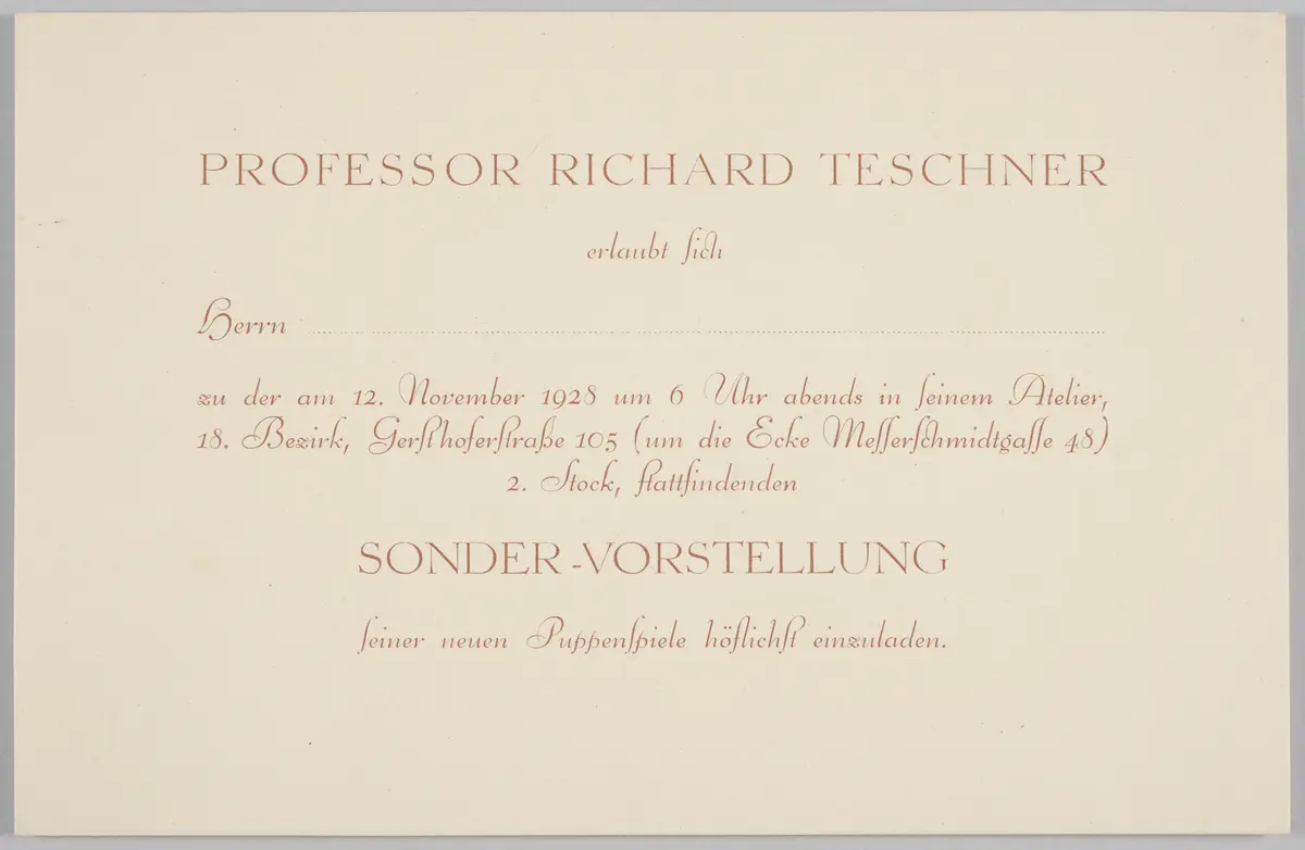 Richard Teschners Figurentheater, Titel in Vorlageform: Sonder-Vorstellung, Verweis auf Stücktitel: Künstlerlegende, Verweis auf Stücktitel: Der Drachentöter