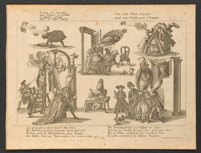 Zu wenig und zu viel, verderbet alles Spiel: / Der Kopf=Puz zu Paris hat weder Maas noch ziel [...], Weiterer Titel: le trop est nuisible / une frisure di benible [...]