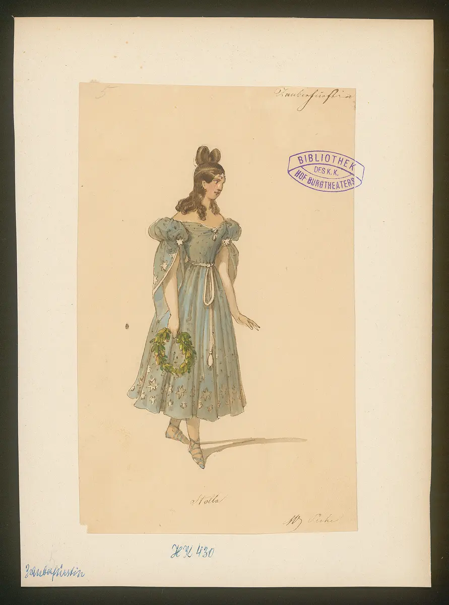 Die Zauberfürstin, Originaltitel: Der Fürst und der Minnesänger, oder das Zaubertal, Titel der Serie: Figurinen des k.k. Hof-Burgtheaters