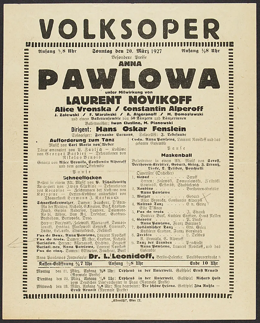 Gastspiel Anna Pawlowa, Aufforderung zum Tanz, Schneeflocken, Maskenball