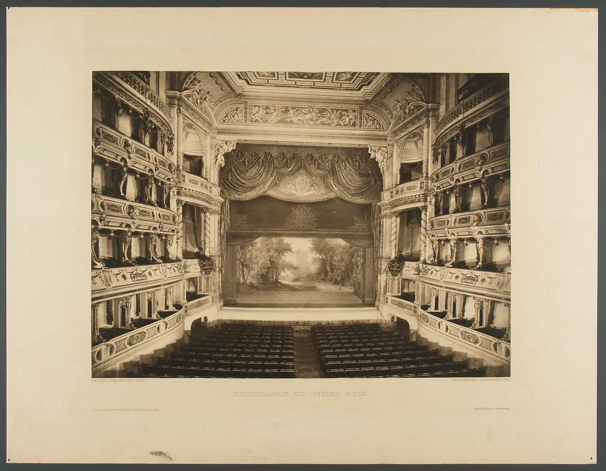 Wien, Burgtheater, Titel in Vorlageform: Zuschauerraum mit offener Scene