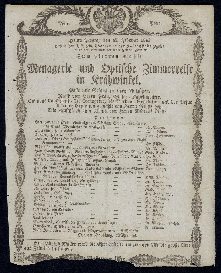 Menagerie und optische Zimmerreise in Krähwinkel