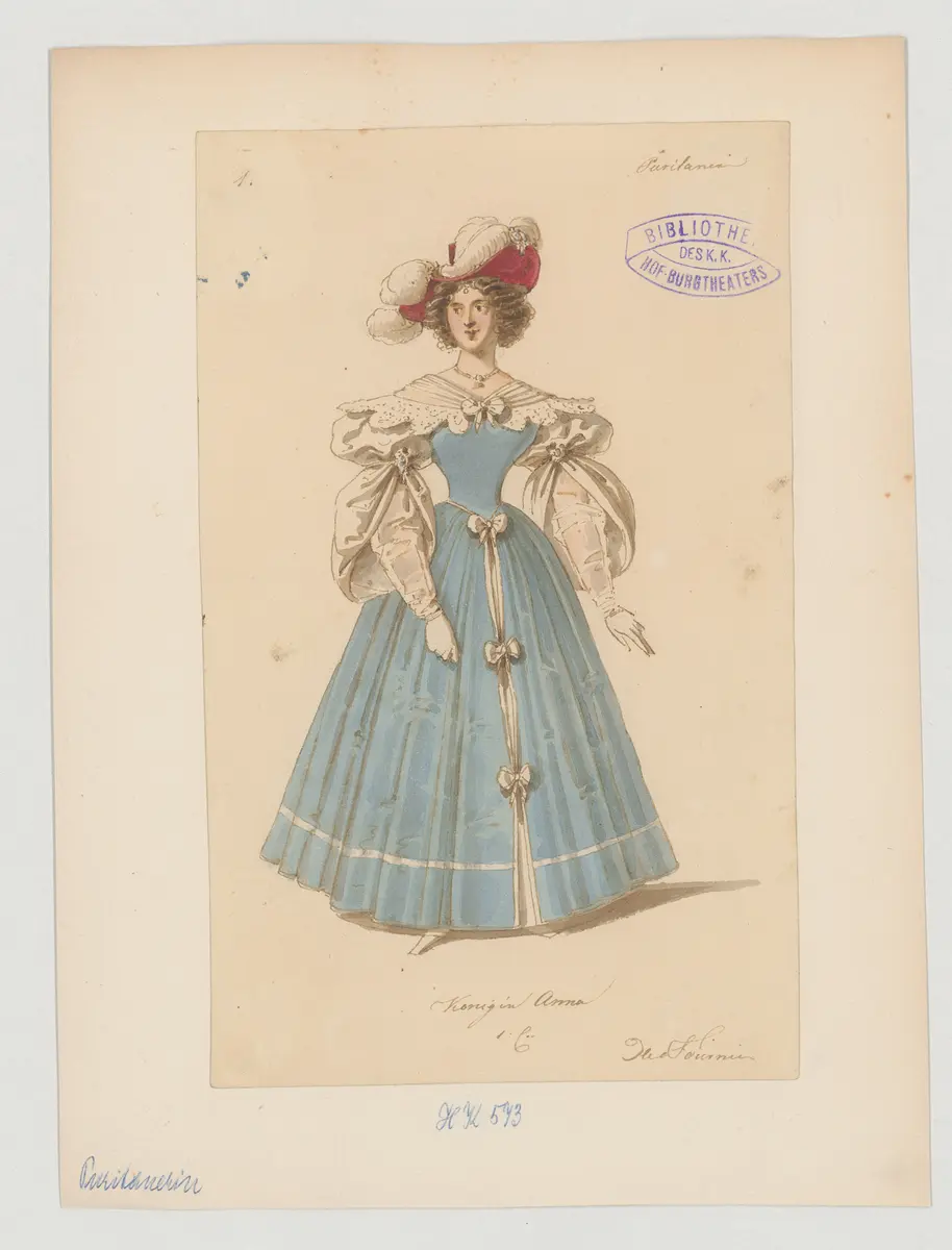 Die Puritanerin, oder Der englische Hof im Jahre 1710, Originaltitel: La Puritaine ou la Cour d'Angleterre en 1710,, Titel der Serie: Figurinen des k.k. Hof-Burgtheaters