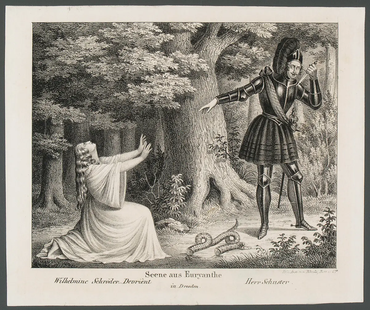 Euryanthe, Titel in Vorlageform: Scene aus Euryanthe / Wilhelmine Schröder-Devrient / Herr Schuster / in Dresden