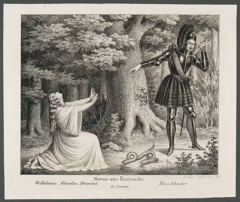 Euryanthe, Titel in Vorlageform: Scene aus Euryanthe / Wilhelmine Schröder-Devrient / Herr Schuster / in Dresden