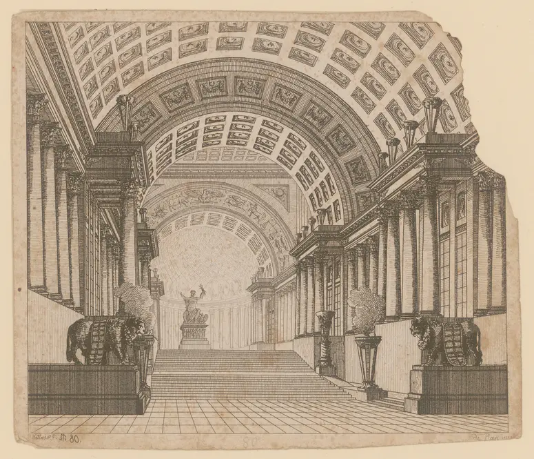 Jupiters Tempel, Titel der Serie: Theaterdecorationen nach den Original Skitzen des k.k. Hof Theater Mahlers Anton de Pian, gestochen und verlegt von Norbert Bittner.