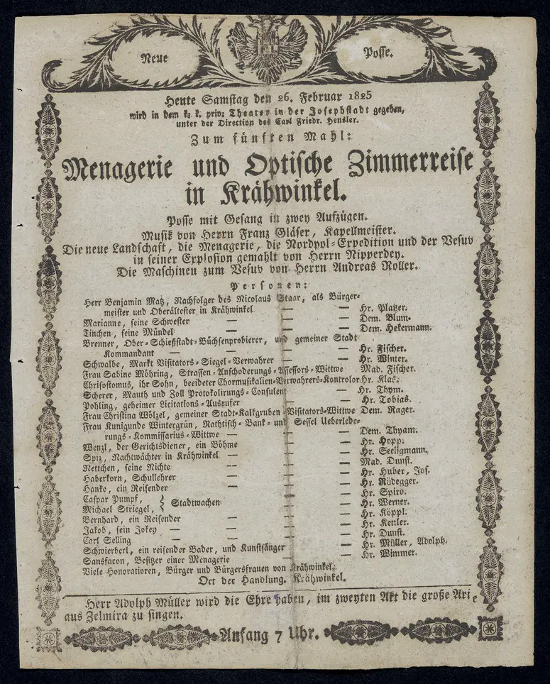 Menagerie und optische Zimmerreise in Krähwinkel