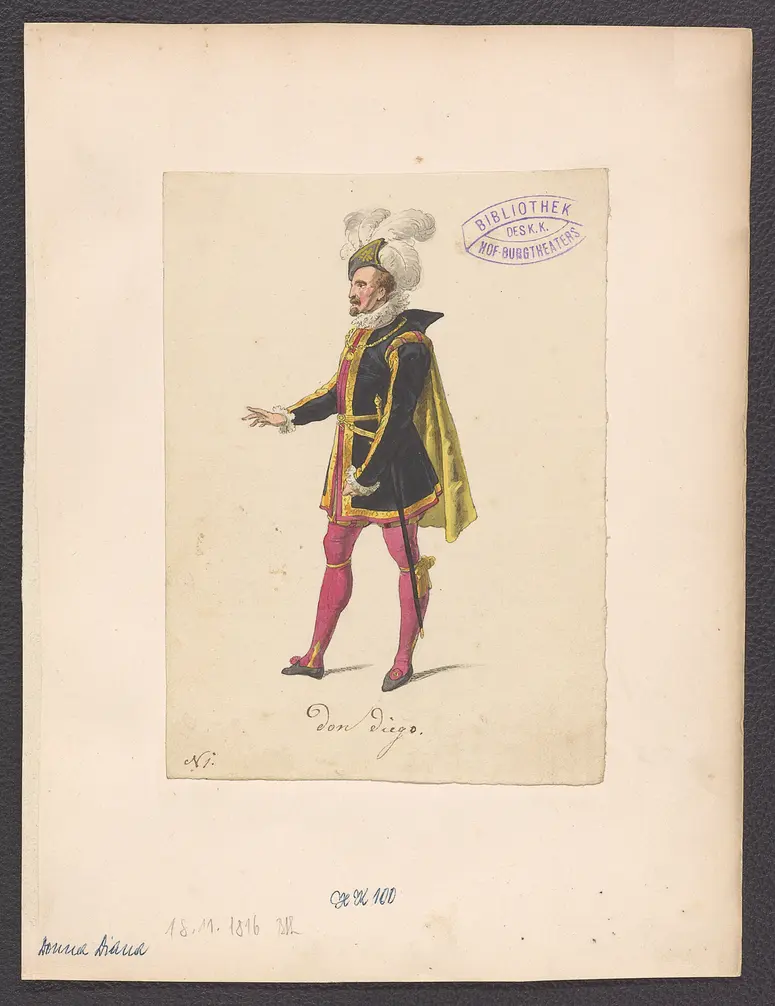 Donna Diana, oder Stolz und Liebe, Suchtitel: Donna Diana, Originaltitel: El desdén con el desdén, Titel der Serie: Figurinen des k.k. Hof-Burgtheaters