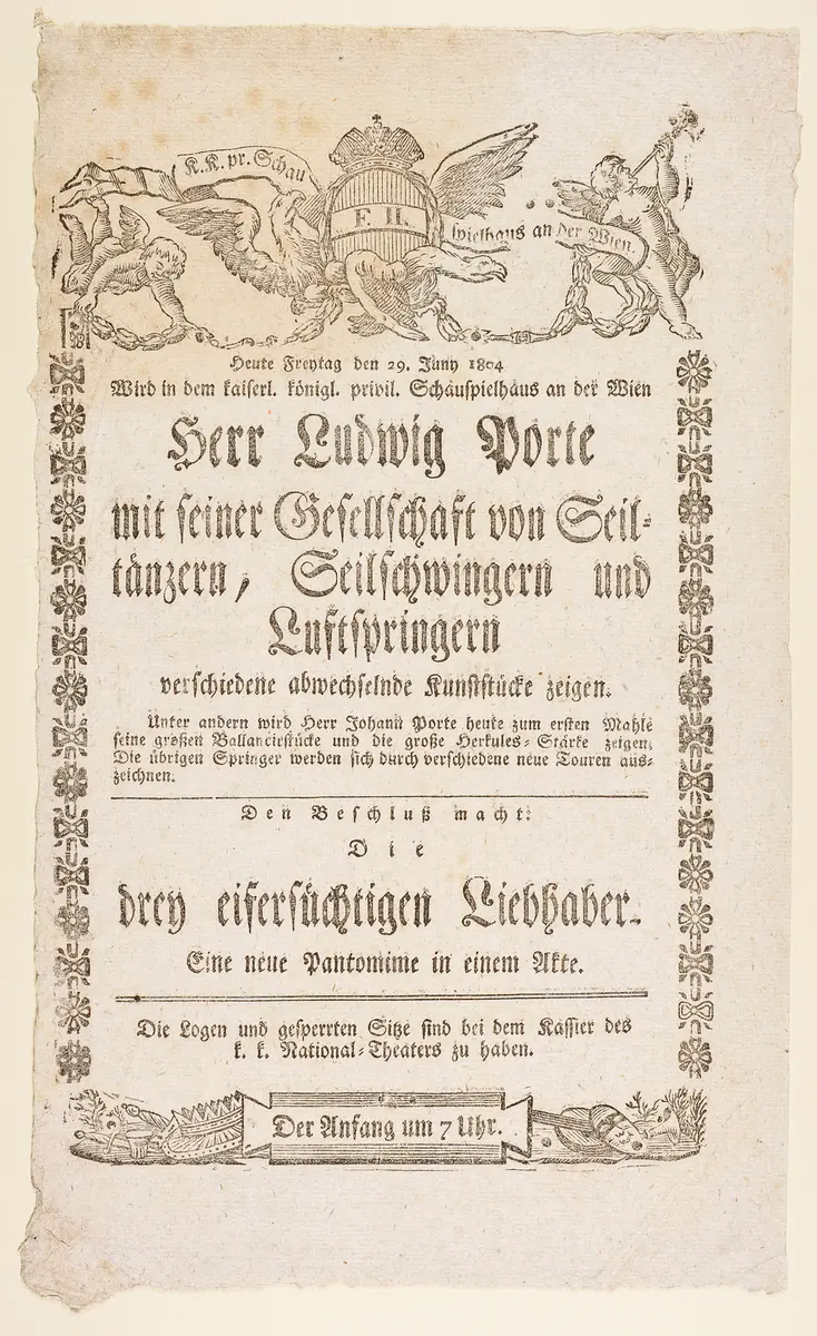 Die drey eifersüchtigen Liebhaber, Herr Ludwig Porte mit seiner Gesellschaft von Seiltänzern, Seilschwingern und Luftspringern