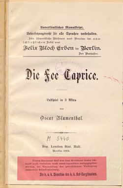 Die Fee Caprice. Lustspiel in 3 Akten