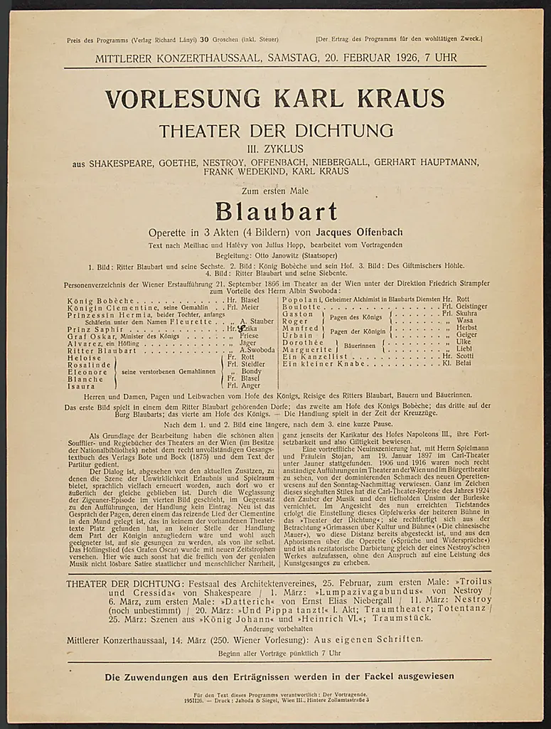 Vorlesung Karl Kraus, Verweis auf Stücktitel: Blaubart