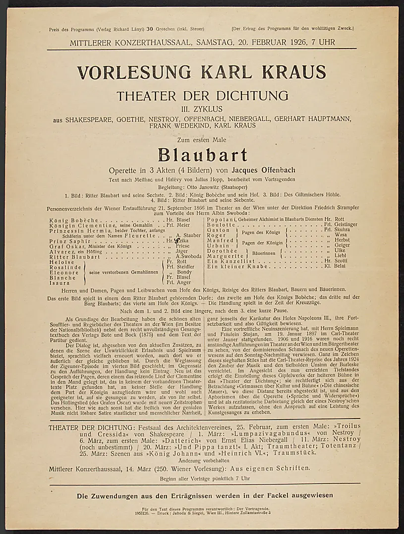 Vorlesung Karl Kraus, Verweis auf Stücktitel: Blaubart