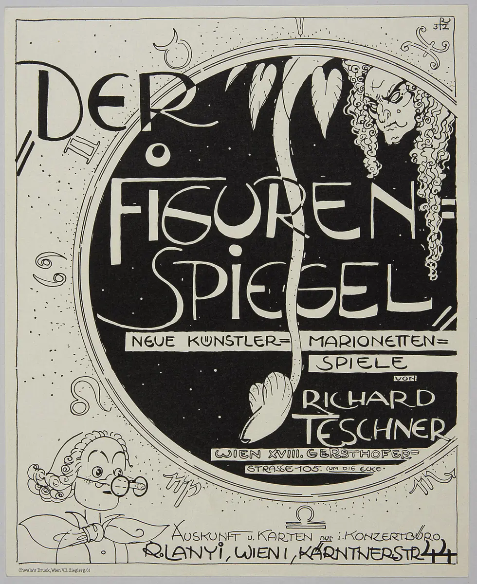 Der Figurenspiegel, Titel in Vorlageform: Der Figurenspiegel. Neue Künstler-Marionetten-Spiele von Richard Teschner
