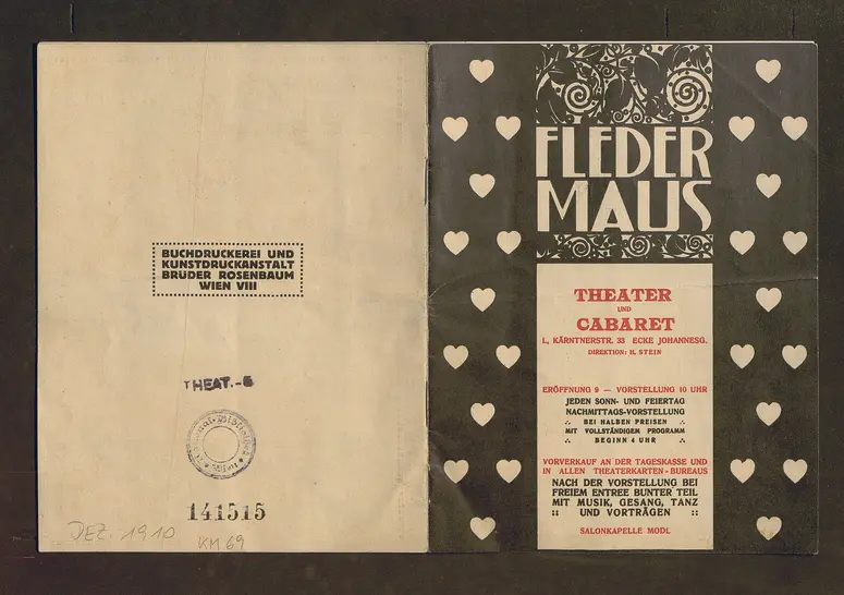 Kabarett Fledermaus, Titel in Vorlageform: Fledermaus Theater und Cabaret, Verweis auf Stücktitel: Rampsenit, Verweis auf Stücktitel: La main