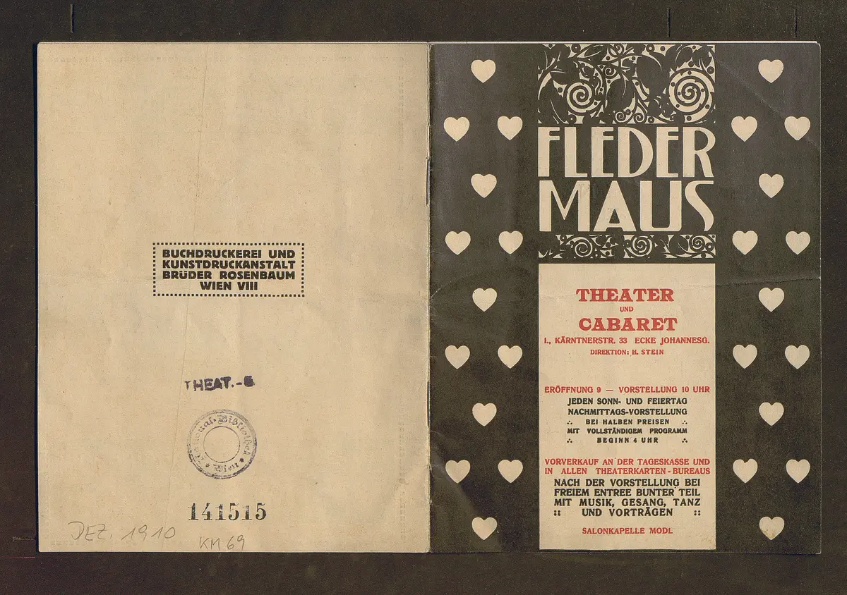 Kabarett Fledermaus, Titel in Vorlageform: Fledermaus Theater und Cabaret, Verweis auf Stücktitel: Rampsenit, Verweis auf Stücktitel: La main